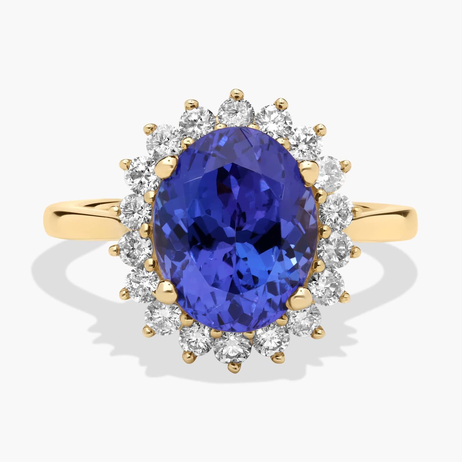 Oval Cut Tanzanite Vintage Diamond Halo Ring in 14k Yellow Gold
