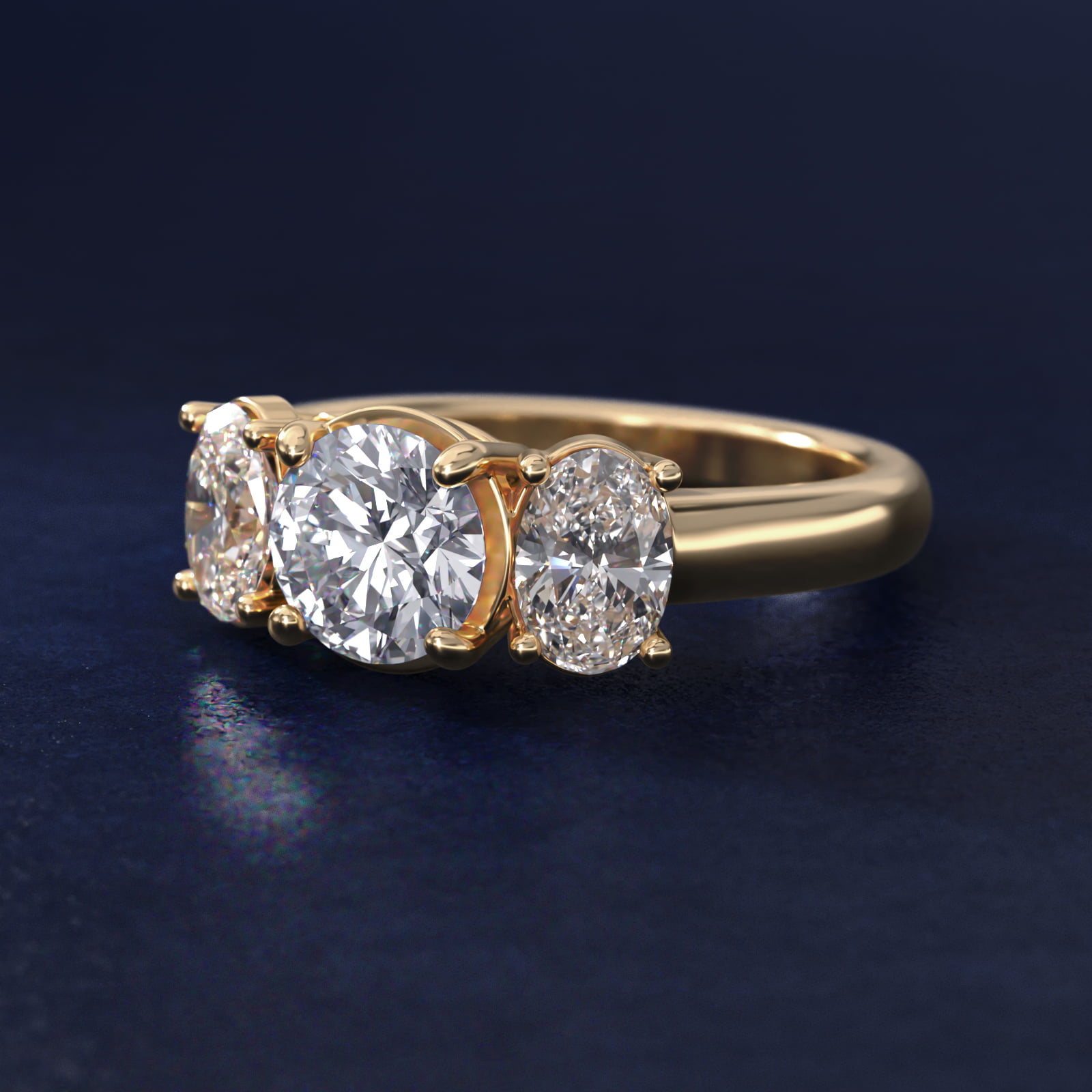 Oval Three-Stone Lab-Grown Diamond Engagement Ring in 14k Yellow Gold