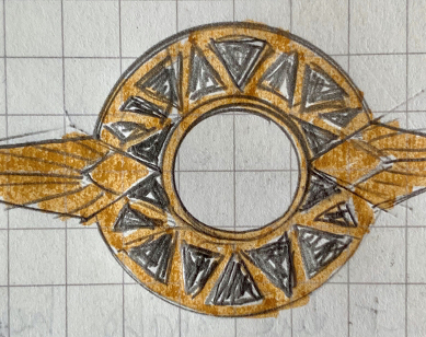 A detail from one of Fantaci’s illustrations for her ‘Naledi’ ring with ancient and symbolic motifs.