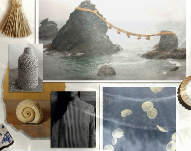 The designer’s mood board with ancient symbols as inspiration