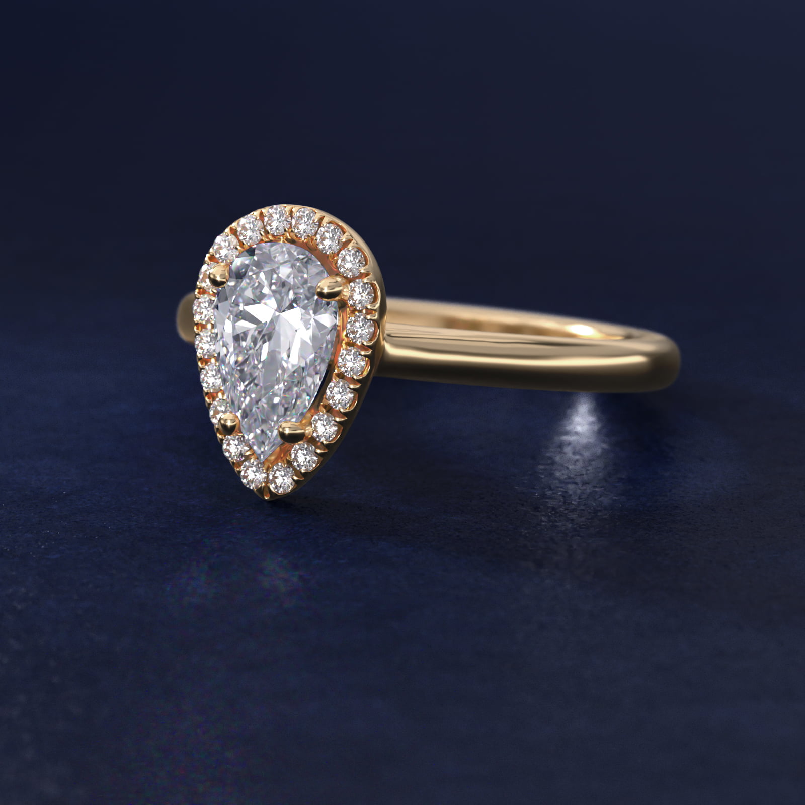 Pavé Diamond Halo Engagement Ring In 14K Yellow Gold (Pear) By James Allen