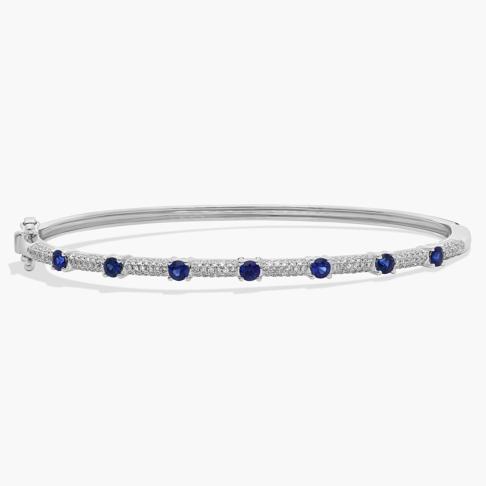 Pavé Diamond and Sapphire Bangle in 14K White Gold