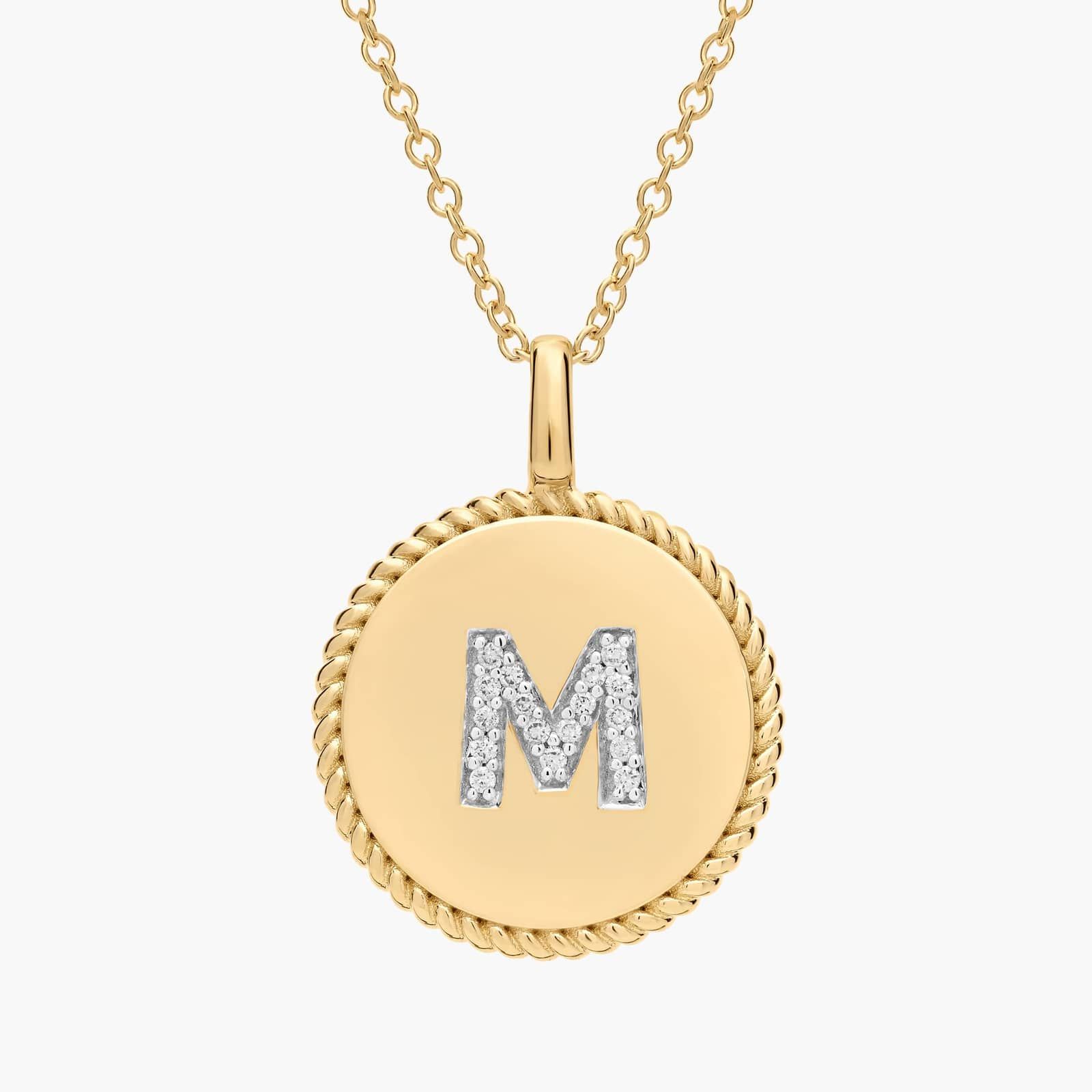 Pavé Diamond Letter M Initial Pendant in 14K Yellow Gold
