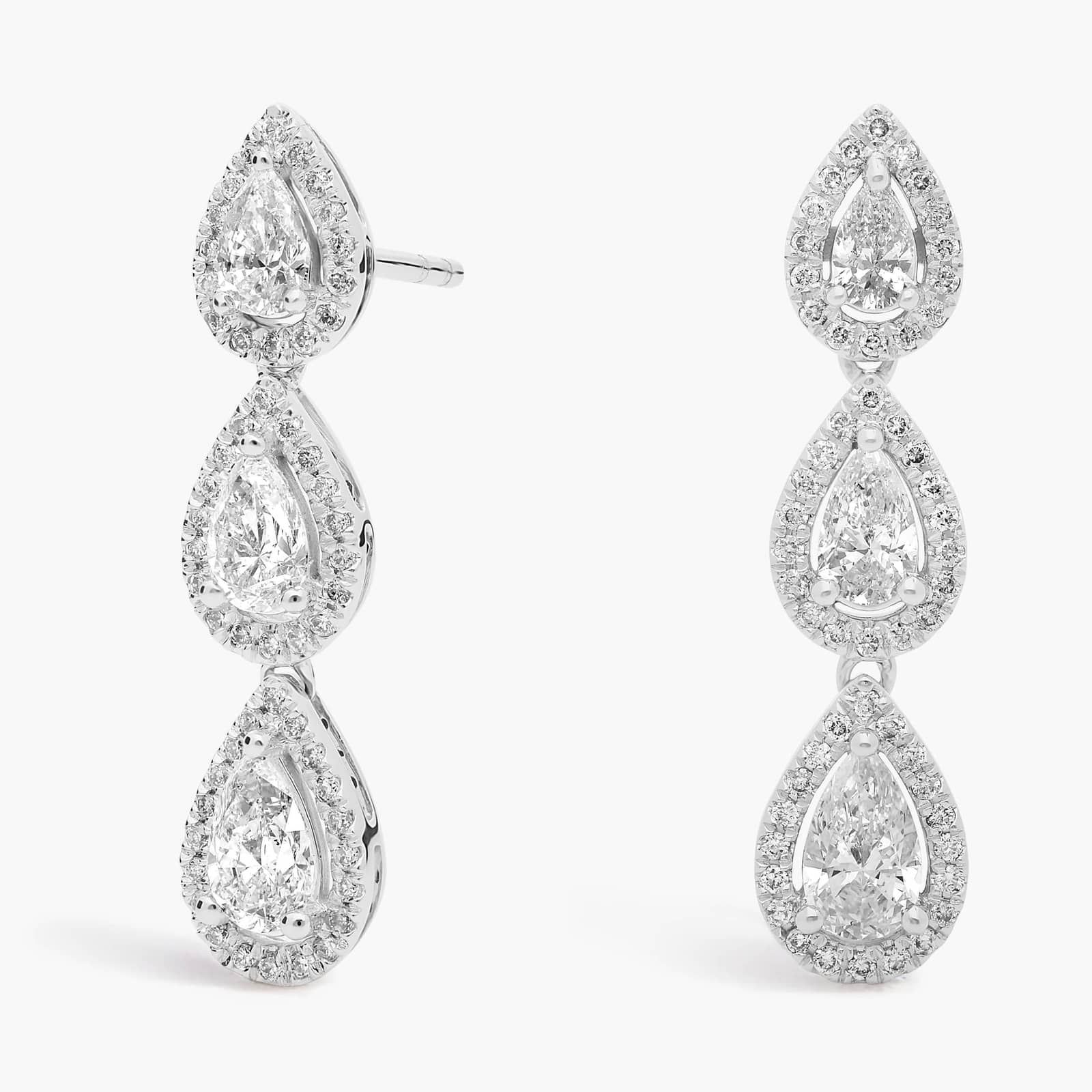 Pear Shape Diamond Halo Drop Earrings in 14k White Gold (1 5/8 ct. tw.)