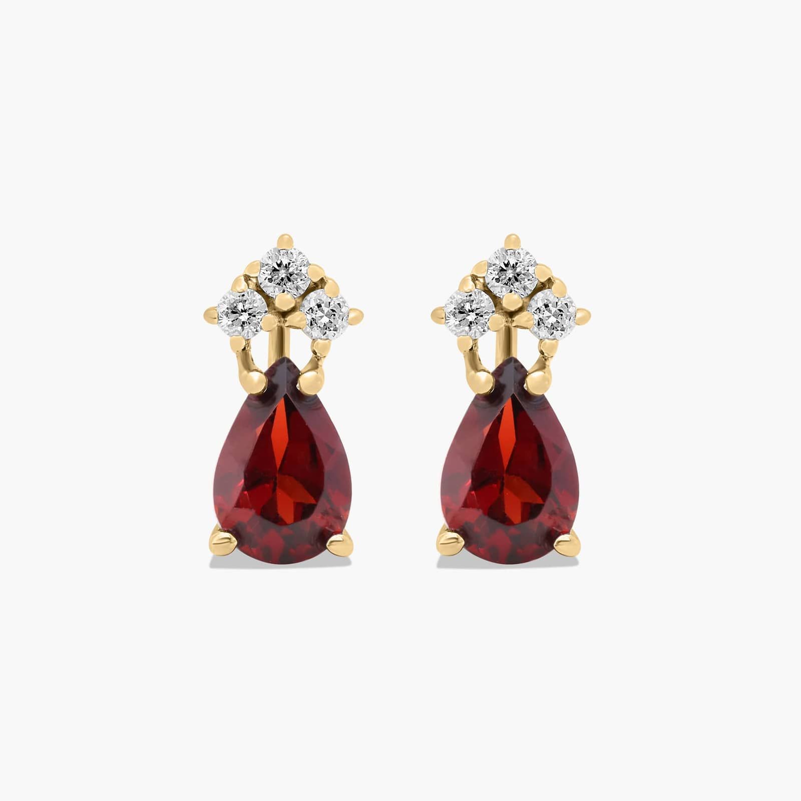 Pear Shape Garnet And Tri-Diamond Stud Earrings In 14K Yellow Gold By James Allen