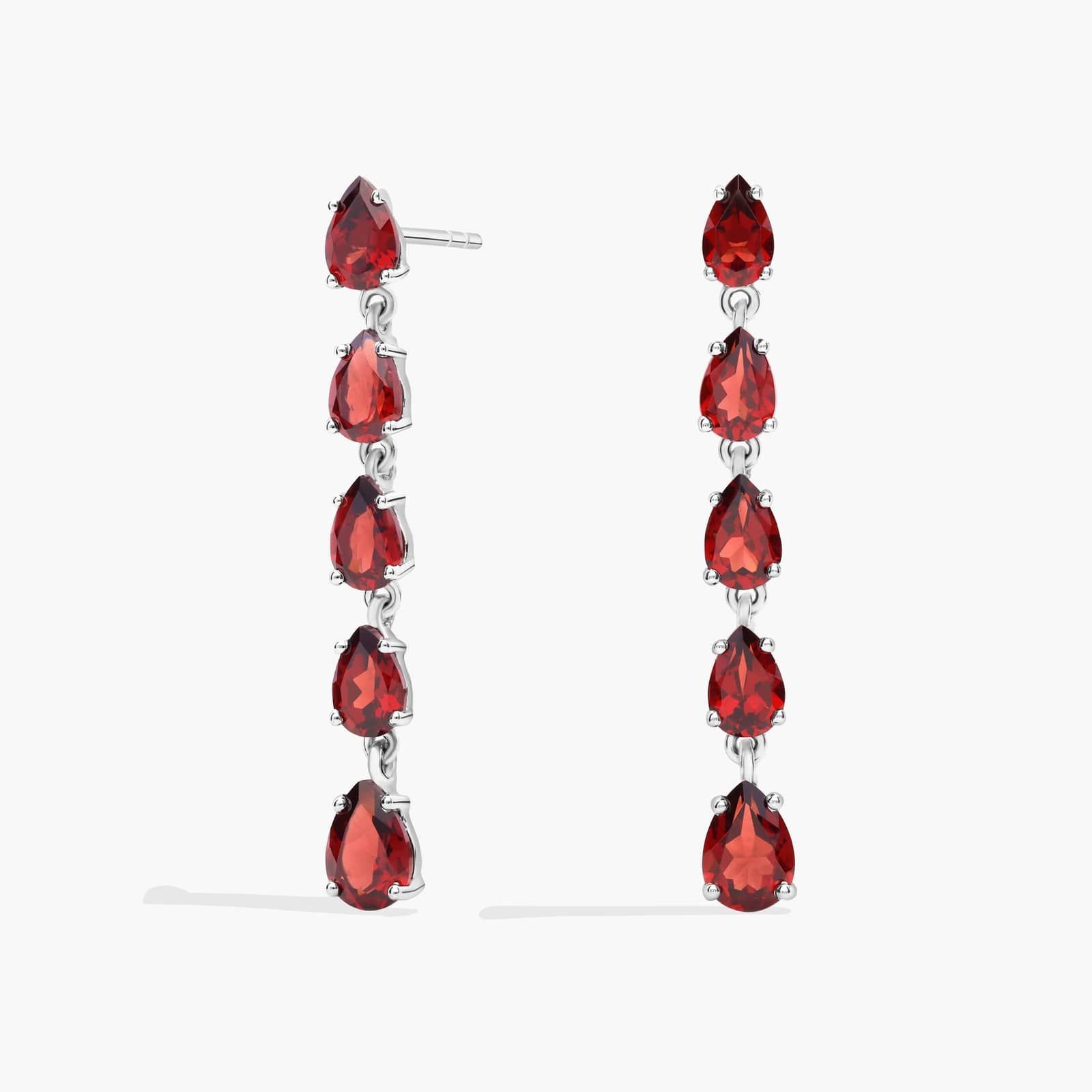 Pear Shaped Garnet Drop Earrings in Sterling Silver