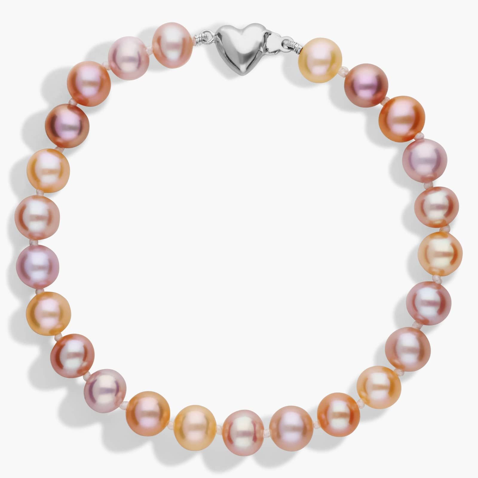 Multicolored Freshwater Cultured Pearl Bracelet with Sterling Silver Heart Clasp 