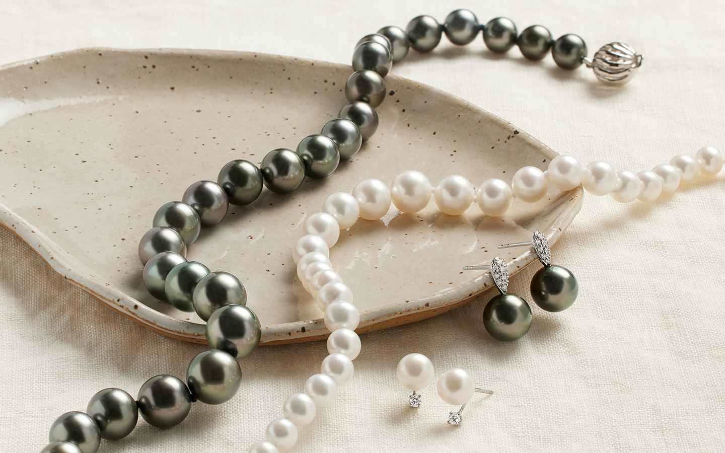 Pearl necklaces and earrings