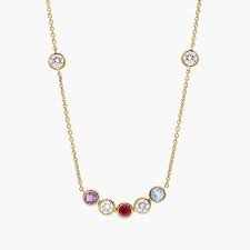 Personalized Round Cut Three Birthstone Smile Necklace With Lab-Grown Diamonds In 14K Yellow Gold