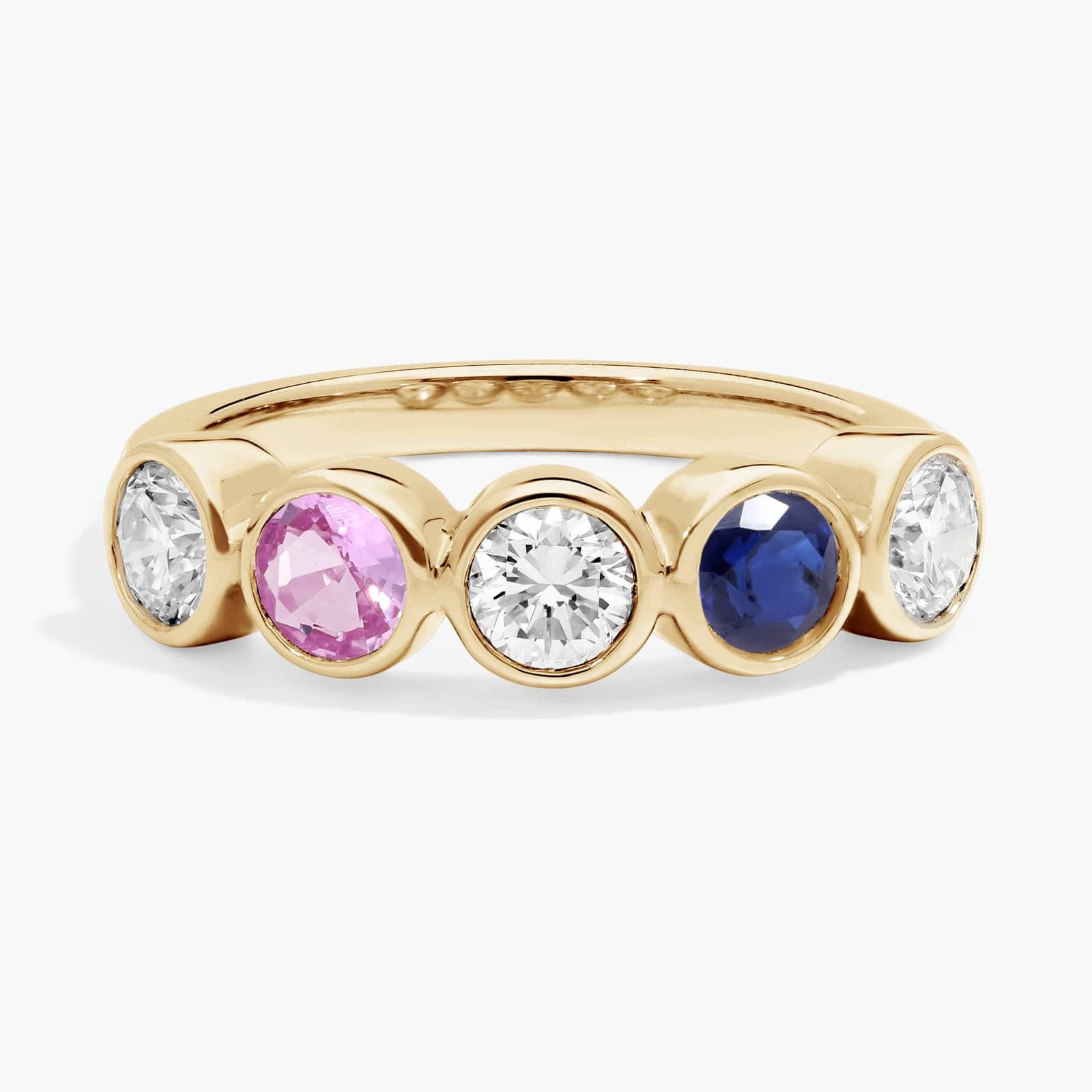Personalized Round Cut Two Birthstone Ring With Lab-Grown Diamonds In 14K Yellow Gold