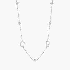 Personalized Station Two Initial Necklace With Lab-Grown Diamonds In 14K White Gold