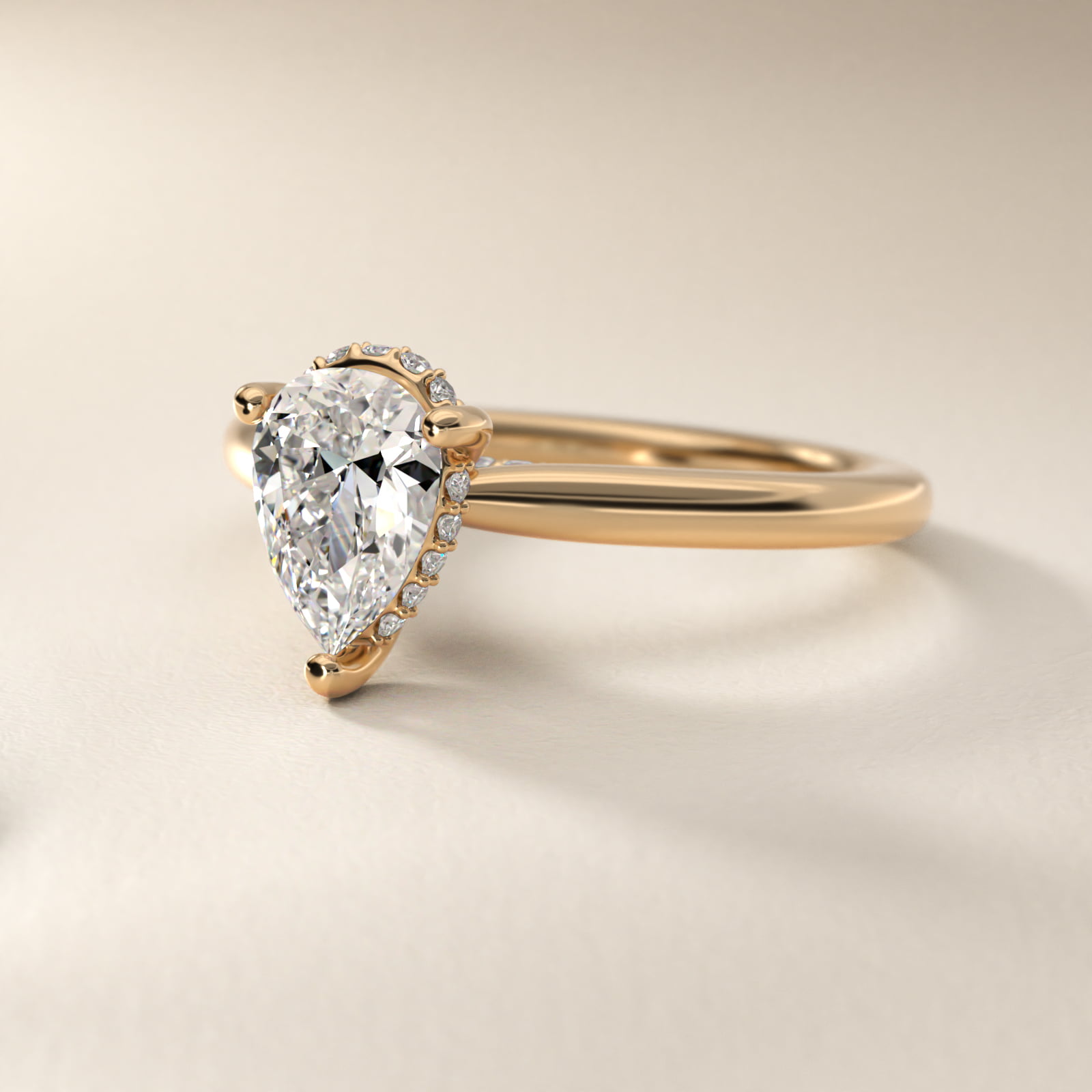 Petite Hidden Halo Solitaire Plus Diamond Engagement Ring in 14k Yellow Gold