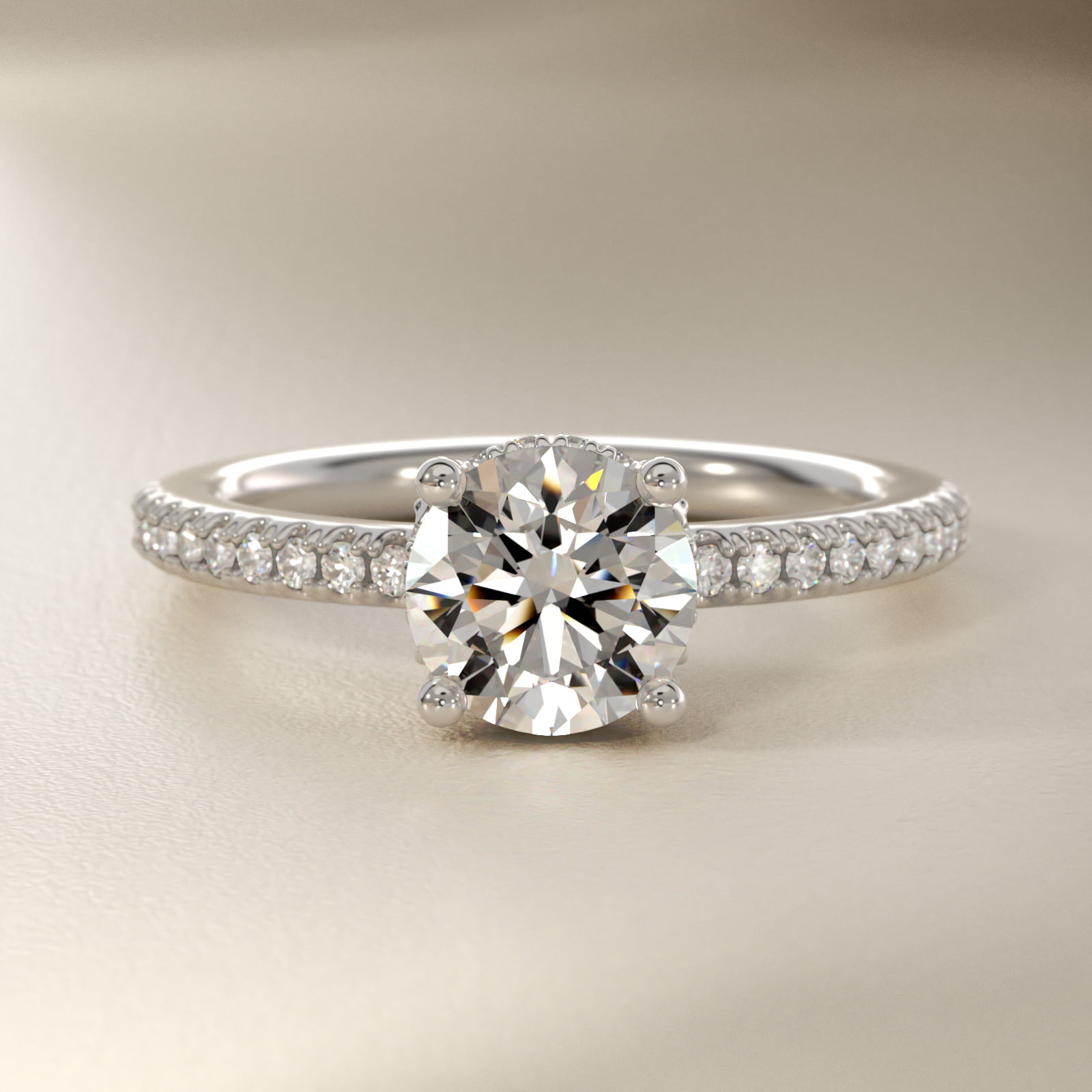 Petite Micropavé Hidden Halo Engagement Ring in 14k White Gold