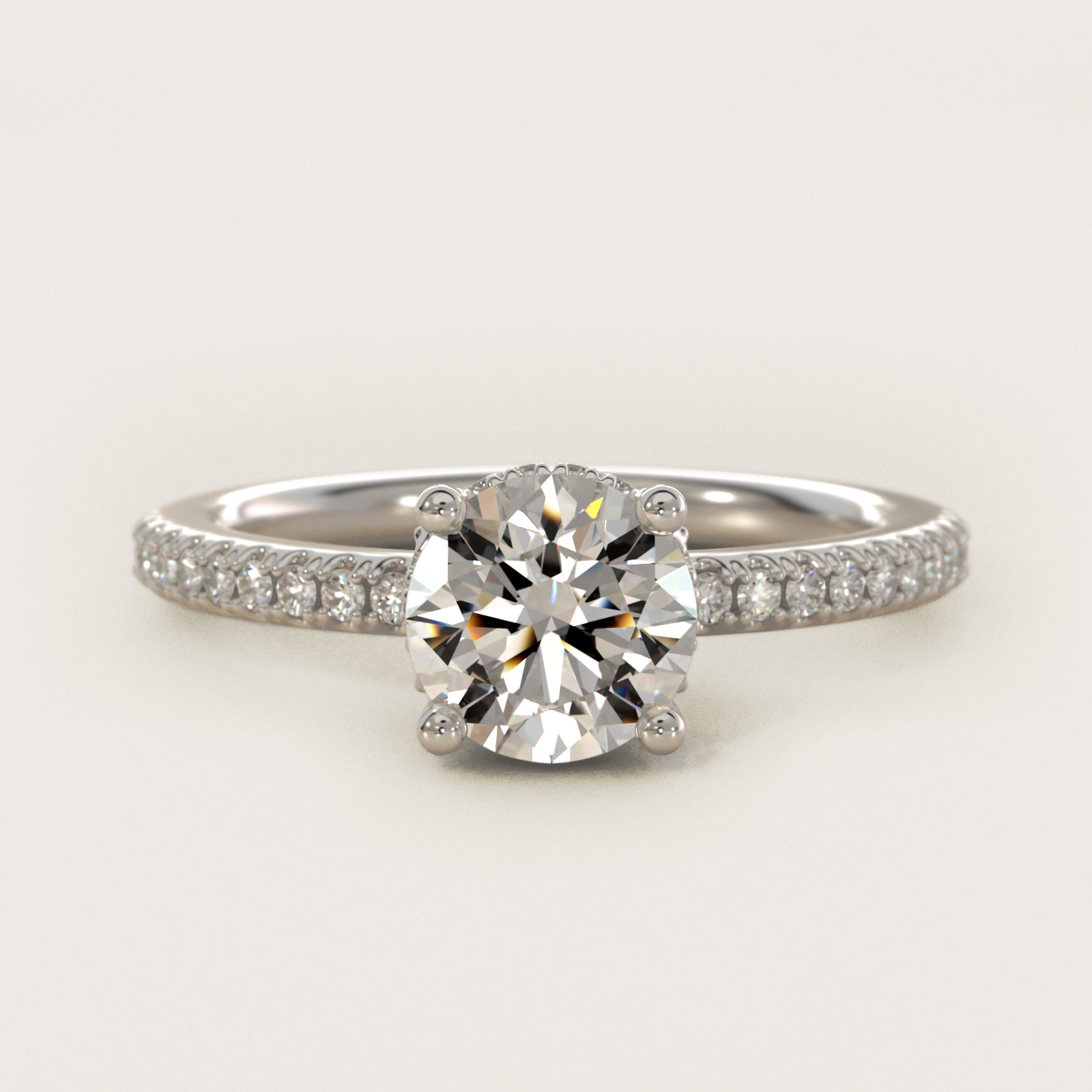 Petite Micropavé Hidden Halo Engagement Ring in 14k White Gold