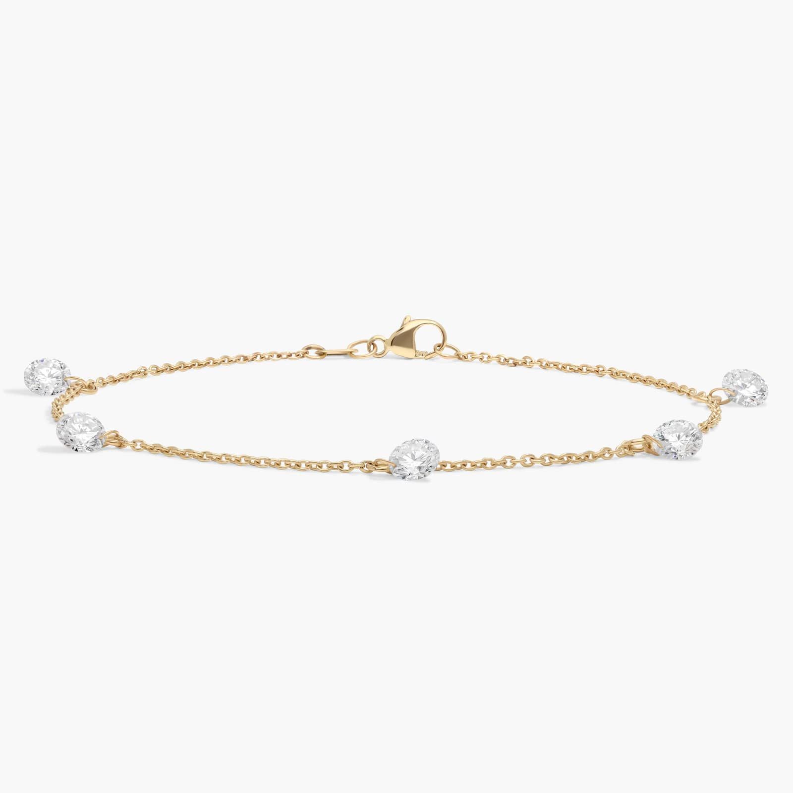 Pierced Diamond Station Bracelet with 1.25 CTW Round Cut Lab-Grown Diamonds in 14K Yellow Gold