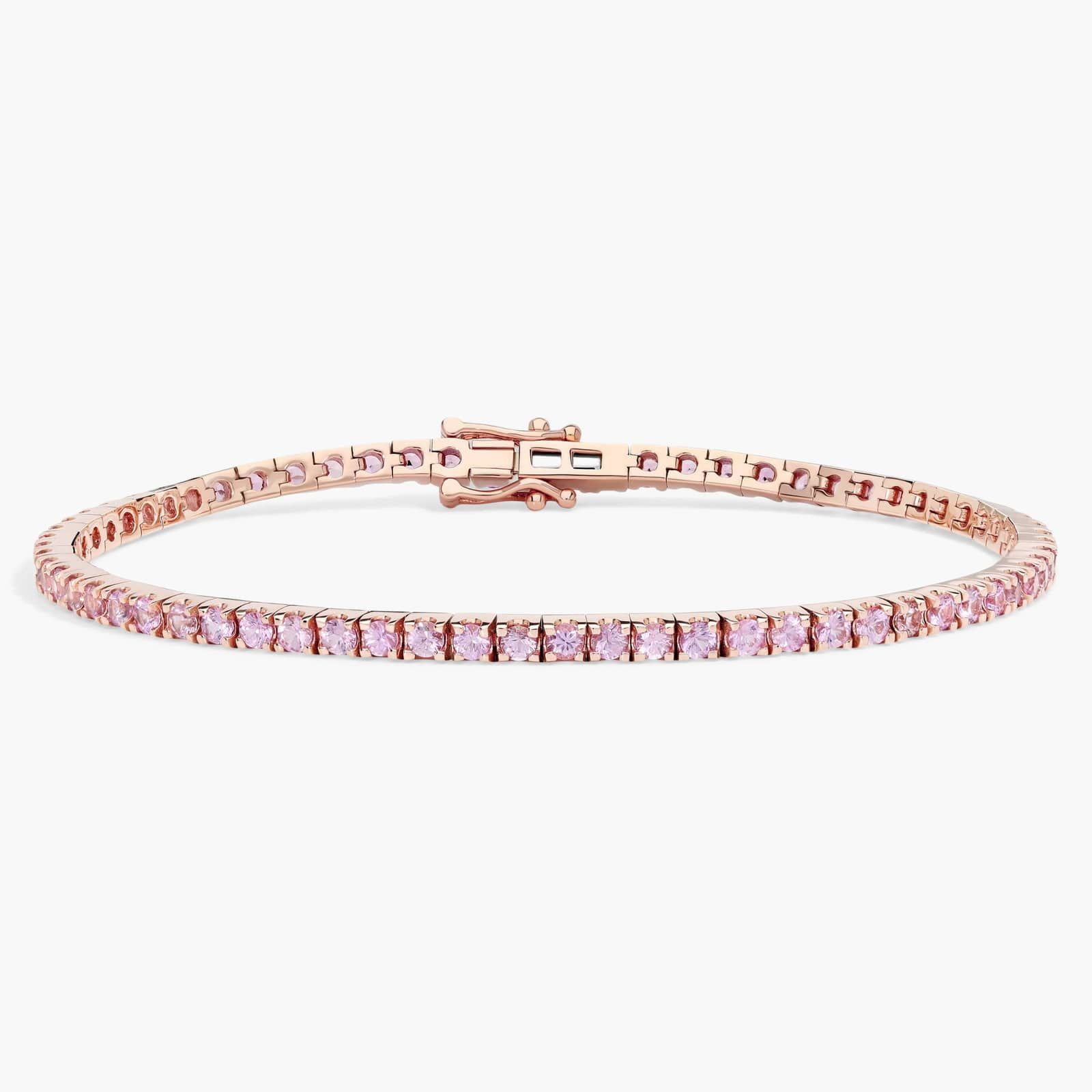 Pink Sapphire Tennis Bracelet in 14k Rose Gold (2mm)