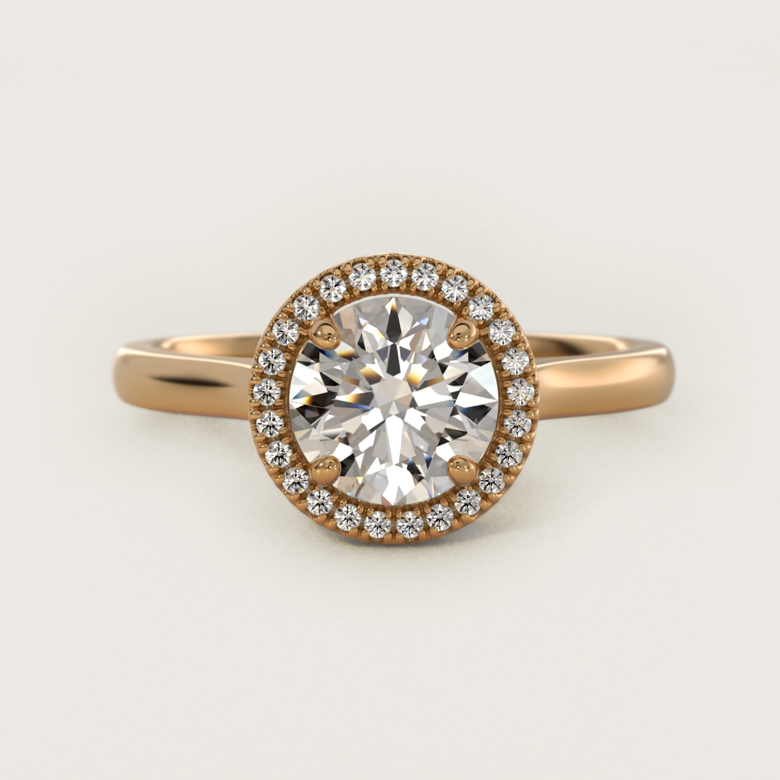 Plain Shank Floating Halo Engagement Ring in 14K Yellow Gold