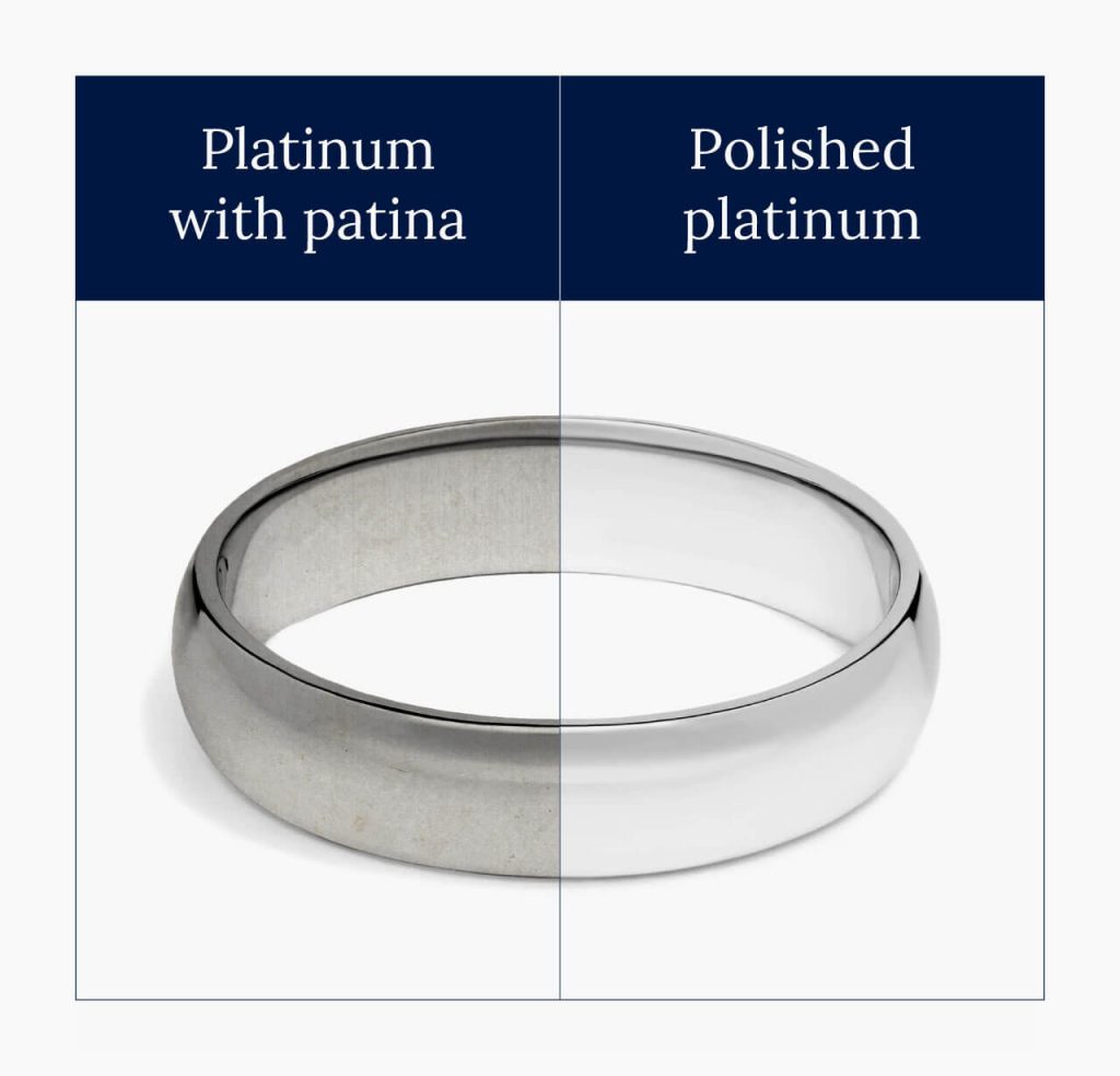 Platinum ring with and without patina.