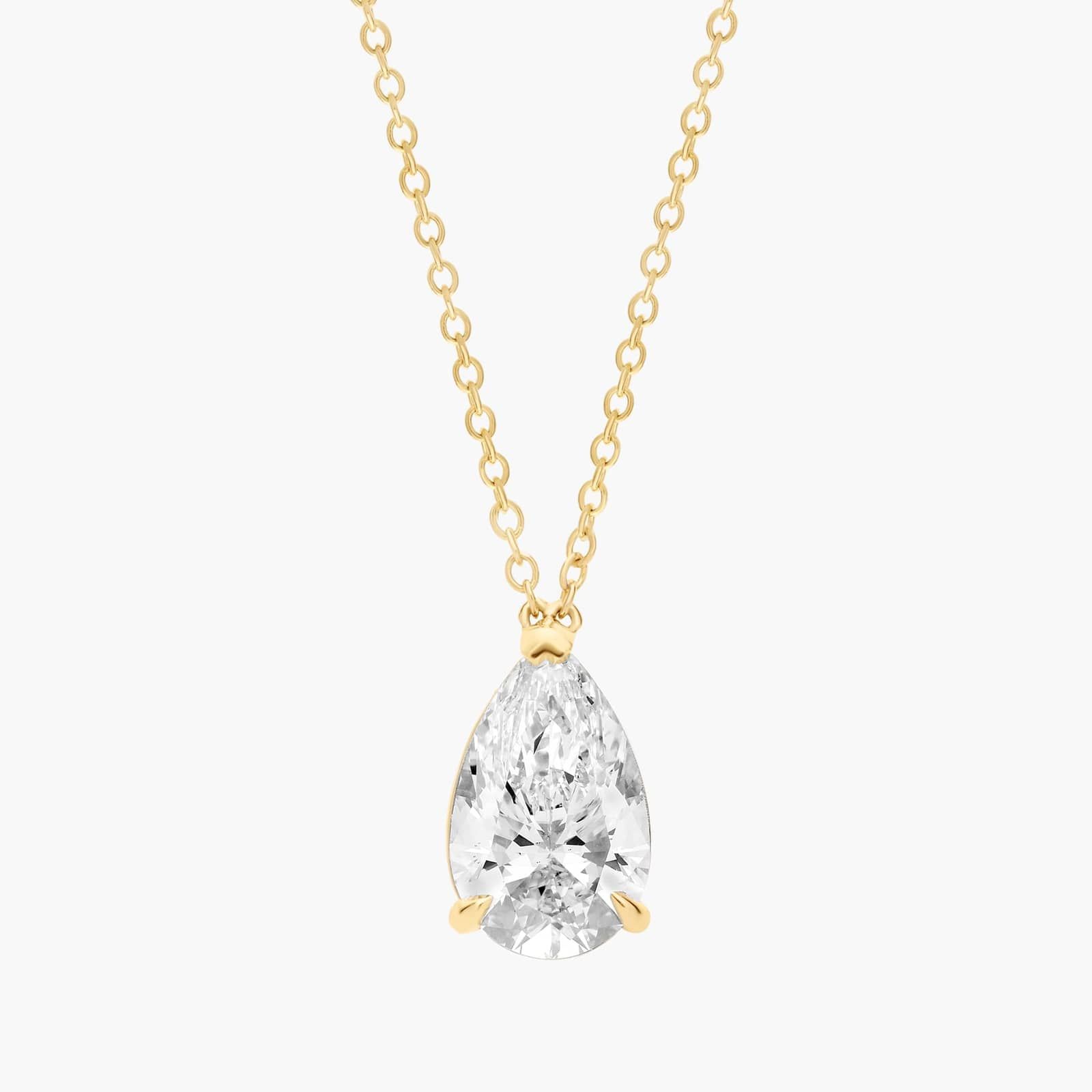 Point Up Pear Cut Lab-Grown Diamond Solitaire Pendant In 14K Yellow Gold