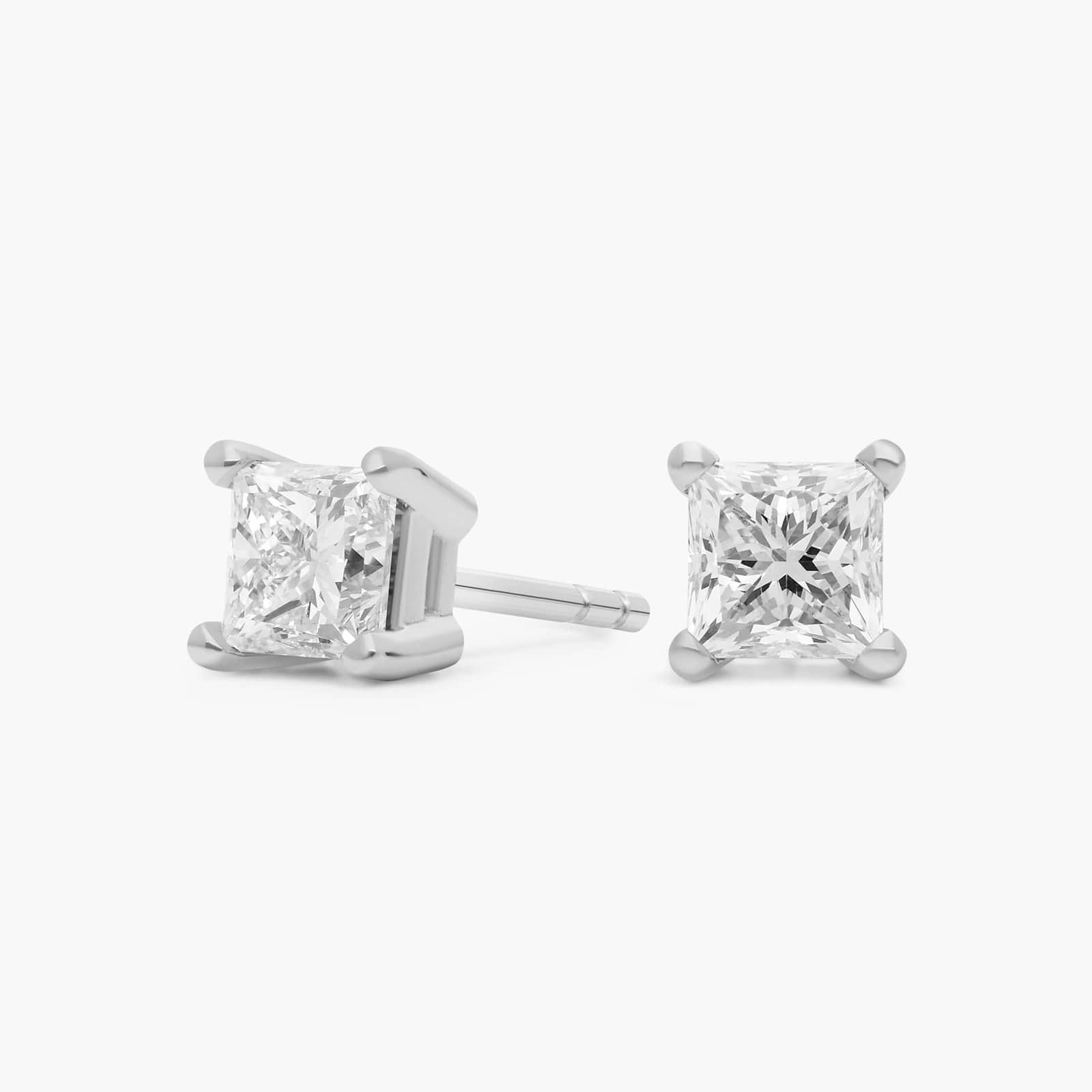 Princess Cut Lab-Grown Diamond Princess Cut Stud Earrings in 14k White Gold (1 Ct. tw. - F-G / VS2-SI1)