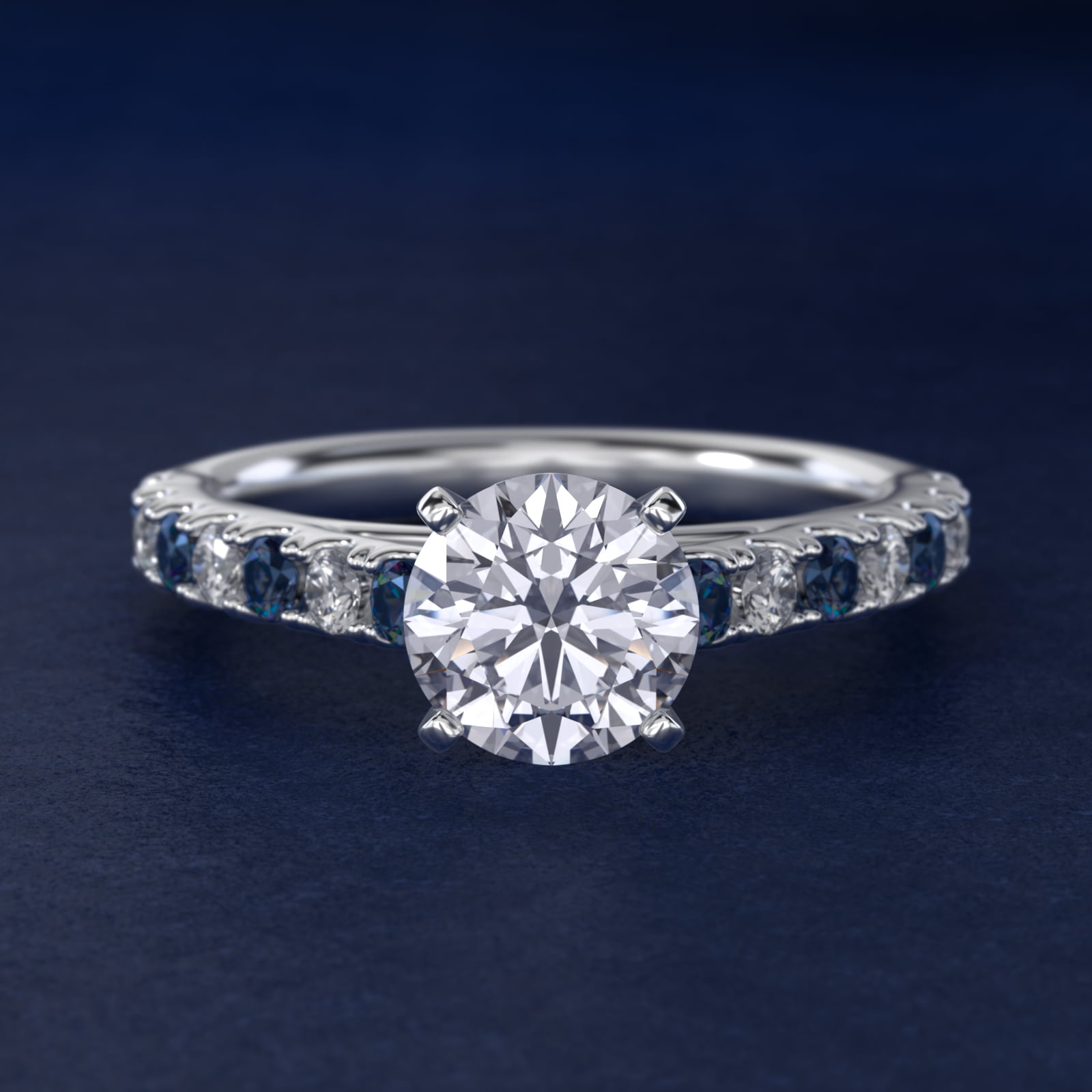 Riviera Pavé Sapphire and Diamond Engagement Ring in 18k White Gold