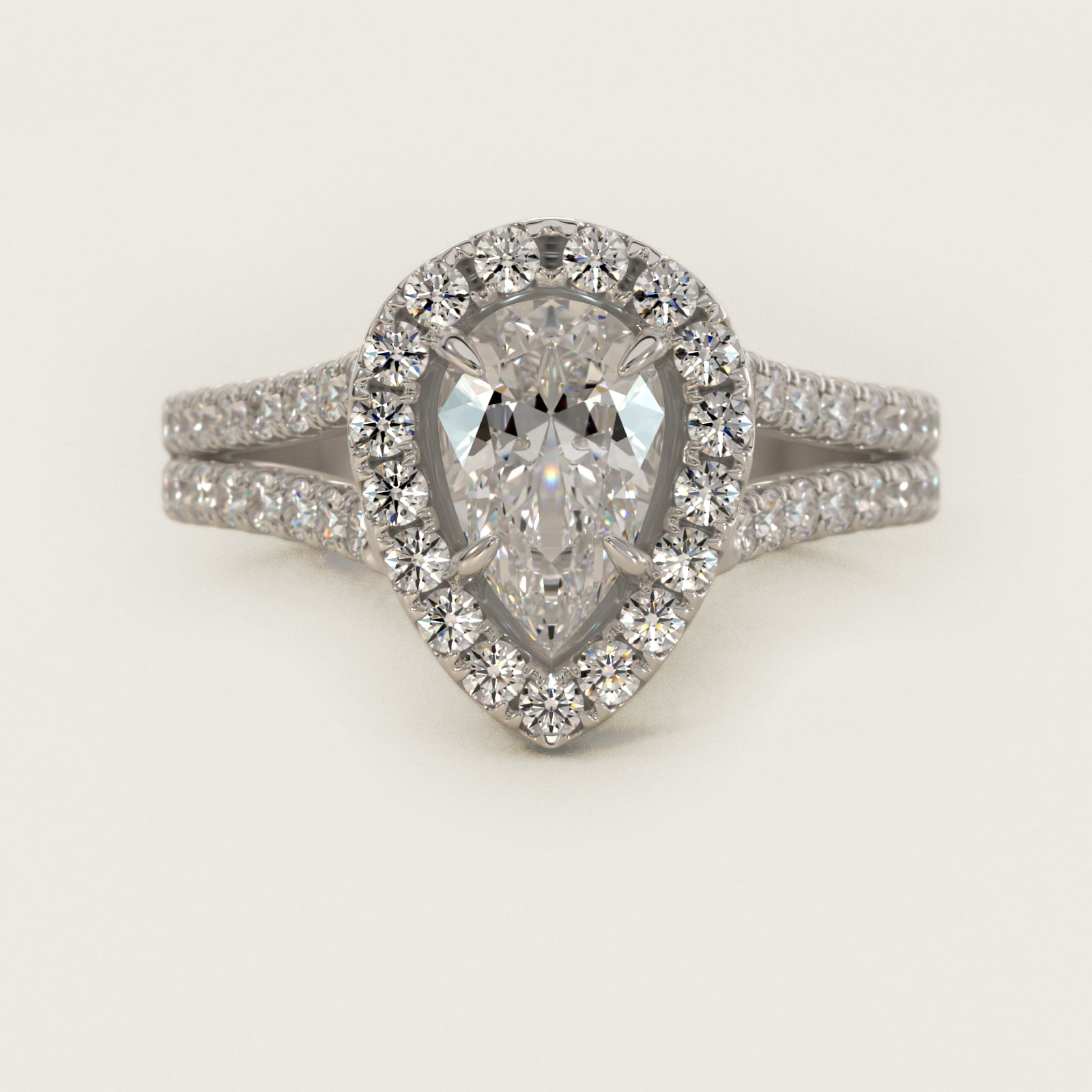 Round Split Band Diamond Halo Engagement Ring In 14K White Gold By James Allen