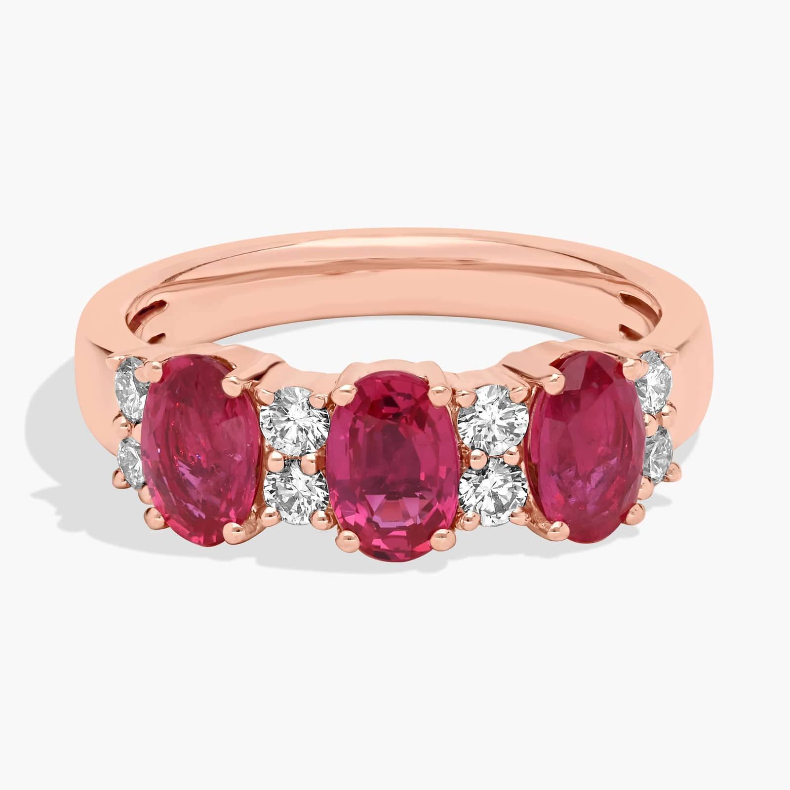 Ruby and Diamond Three-Stone Ring in 14k Rose Gold