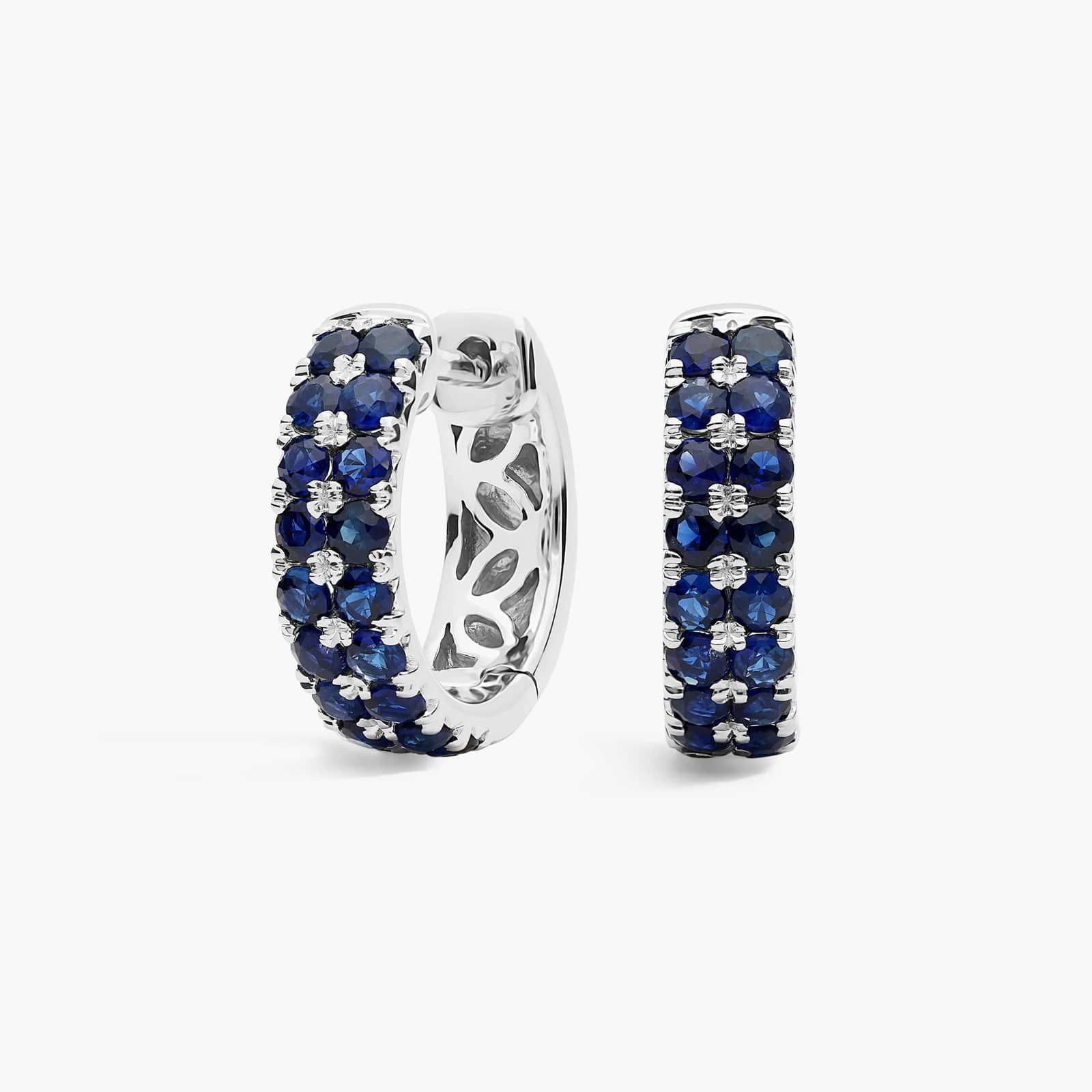 Sapphire Double Row Huggie Earrings in 14k White Gold