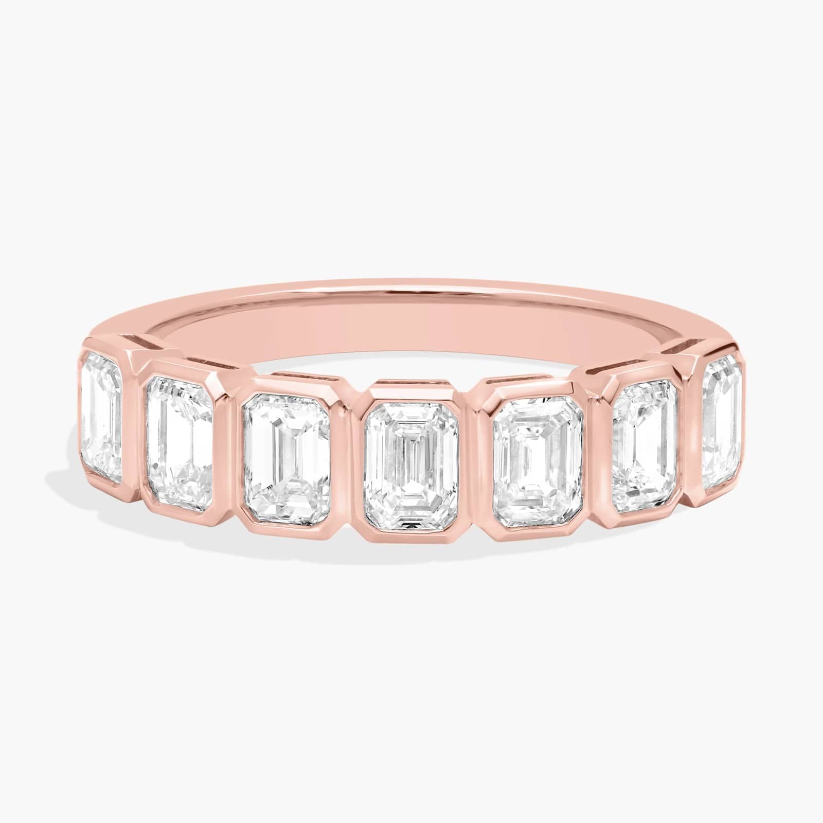 Seven Stone Bezel Anniversary Ring With 1.5 CTW Emerald Cut Diamonds in 14K Rose Gold (4.6mm)