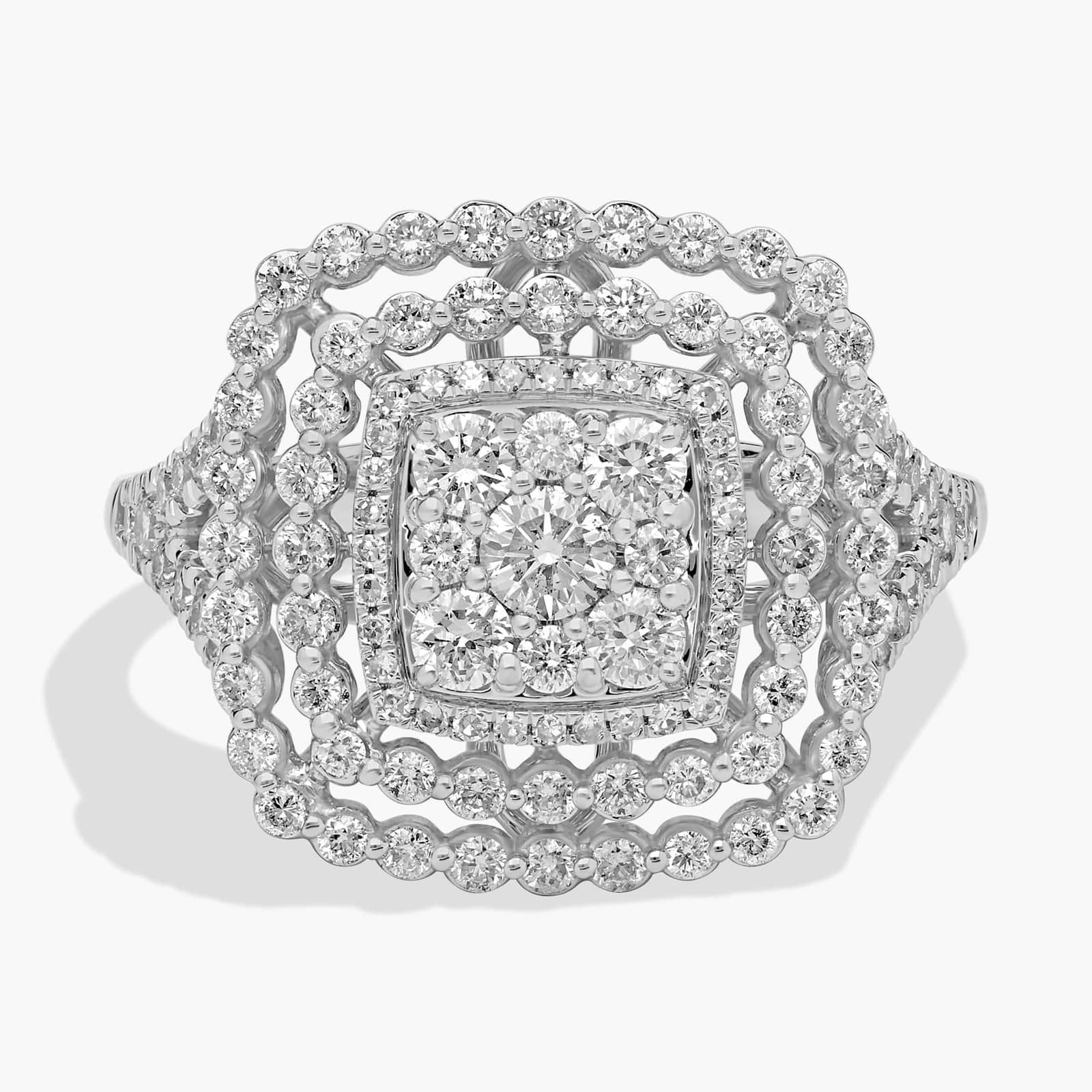Square Shaped Diamond Cluster Round Ring in 14k White Gold