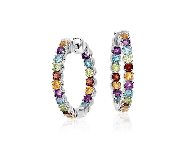Gemstone hoop earrings with colorful natural gems.