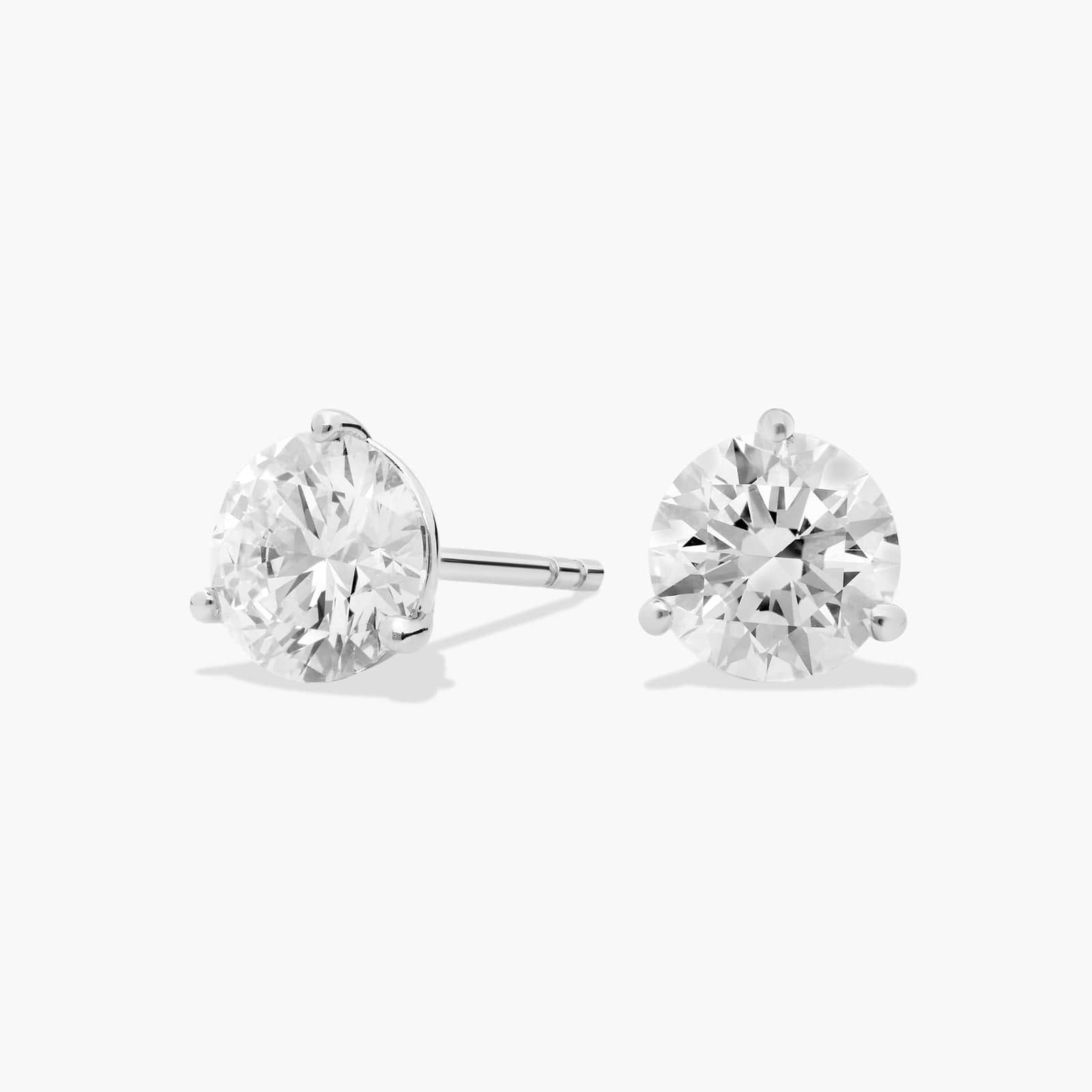 Three Prong Martini Round Brilliant Lab Grown Diamond Earrings In 14K White Gold (2 Ct. tw. - F-G / VS2-SI1)