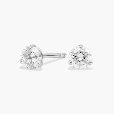 Three Prong Martini Round Brilliant Lab Grown Diamond Earrings In 14K White Gold
