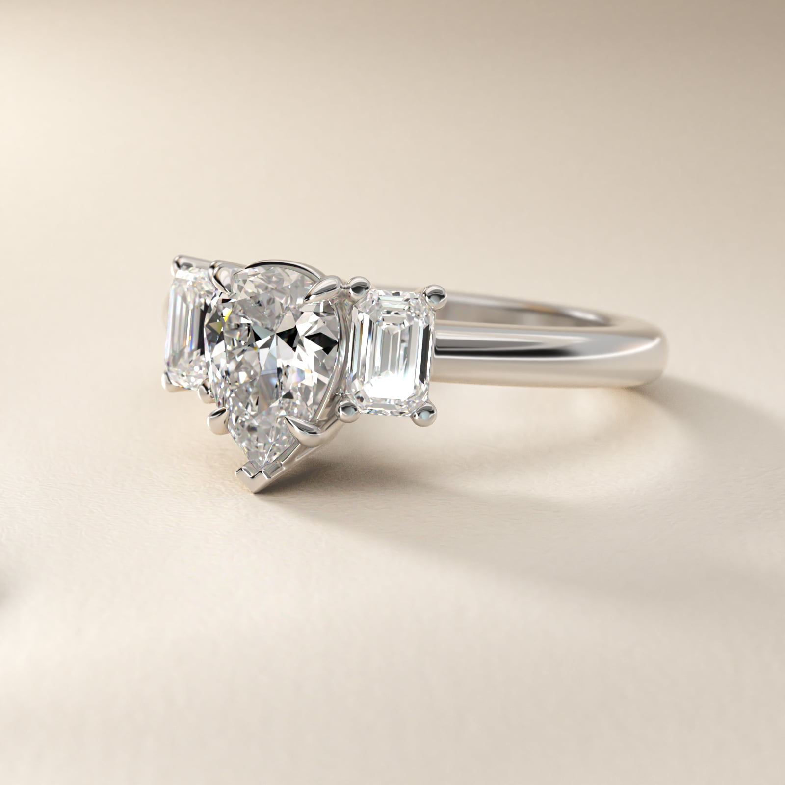 Three-Stone Emerald Cut Diamond Engagement Ring in 14K White Gold