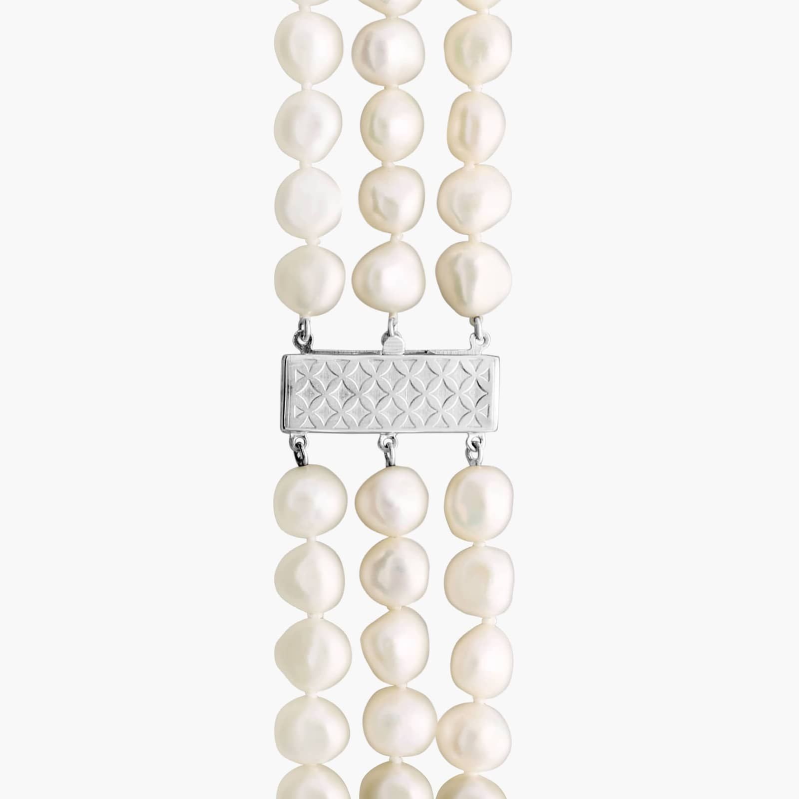 Three-Strand Baroque Freshwater Cultured Pearl Necklace with Sterling Silver (7.5mm)