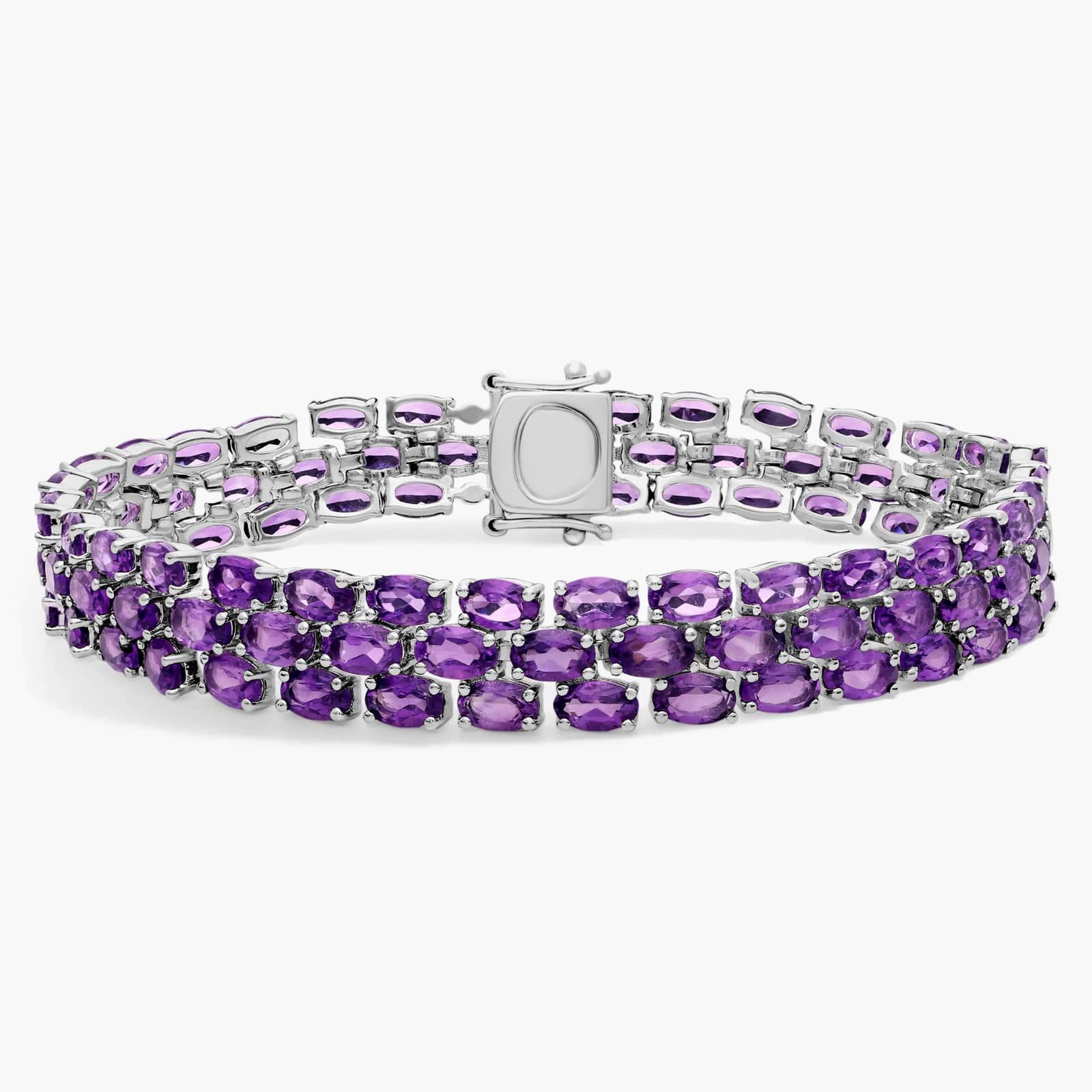 Trio Oval Amethyst Bracelet in Sterling Silver (5x3mm)
