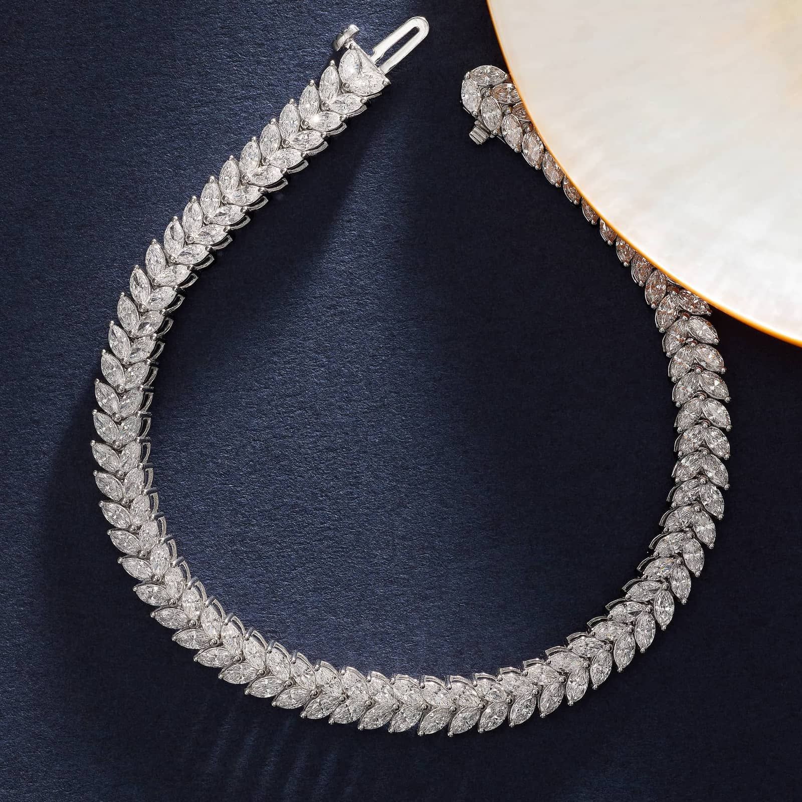Two Row Tennis Bracelet With 7 CTW Marquise Cut Lab-Grown Diamonds In 14K White Gold