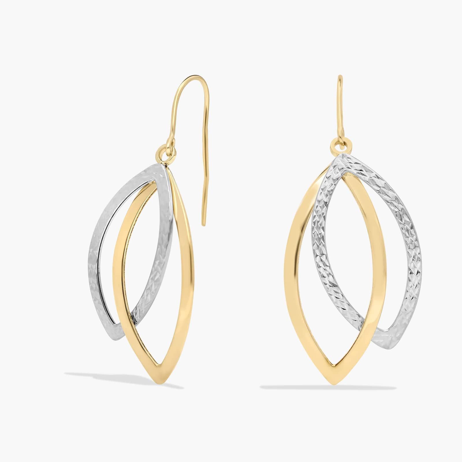 Two-Tone Interlocked Teardrop Dangle Earrings in 14k White and Yellow Gold