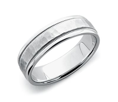 Hammered Milgrain Comfort Fit Wedding Ring in Platinum