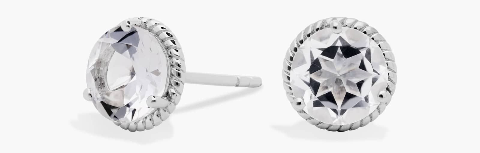 White Topaz Rope Stud Earrings in Sterling Silver