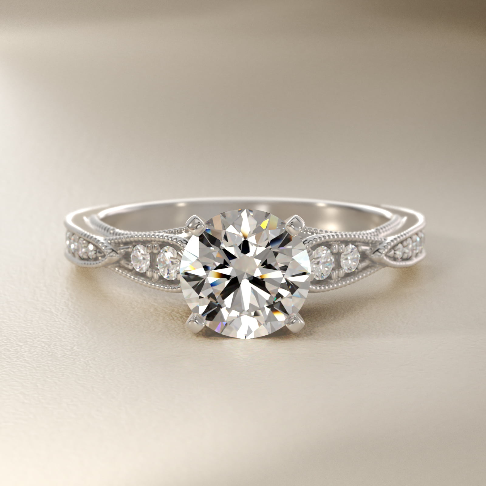 ZAC ZAC POSEN Vintage Milgrain Scalloped Diamond Engagement Ring in Platinum