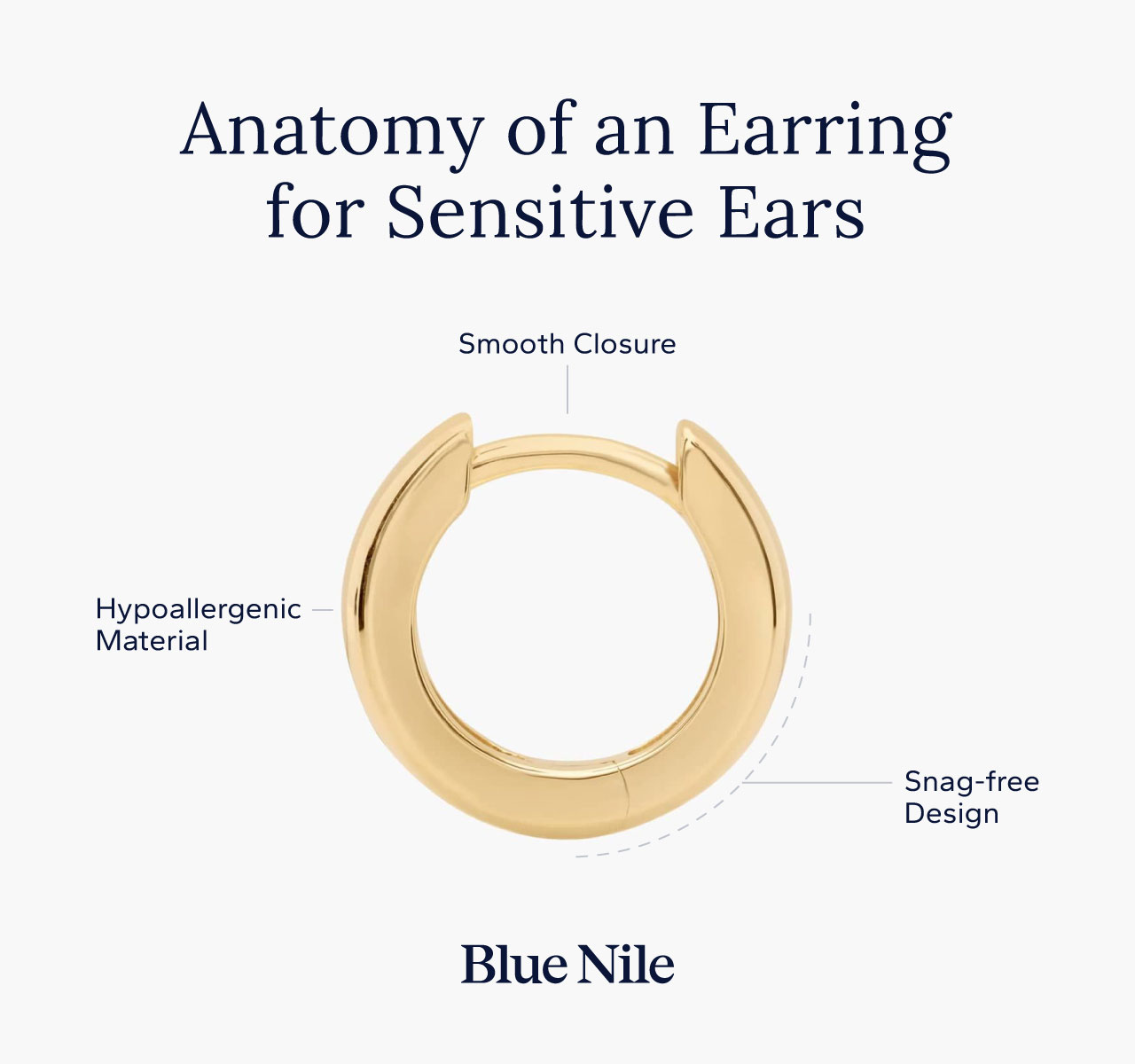 Anatomy of a Blue Nile earring calling out qualities that make it great for sensitive ears