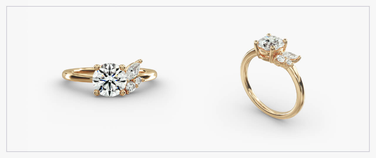 Front and side view of an asymmetrical cluster ring