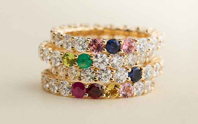 Personalized gemstone rings in yellow gold