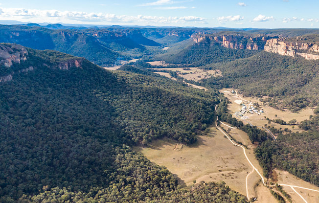 A view down into a mountain valley