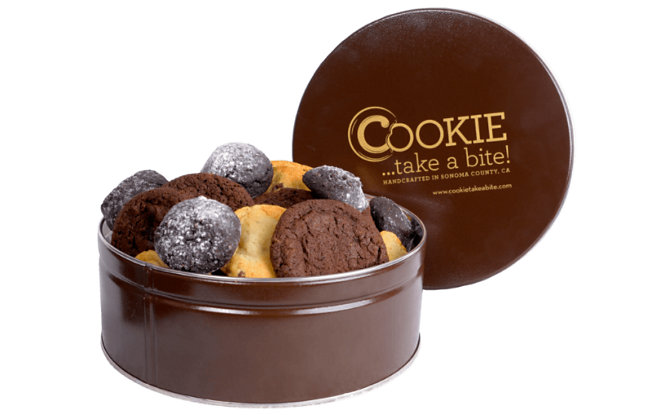 COOKIE…take a bite! brand chocolate lover’s cookie collection in brown cookie tin
