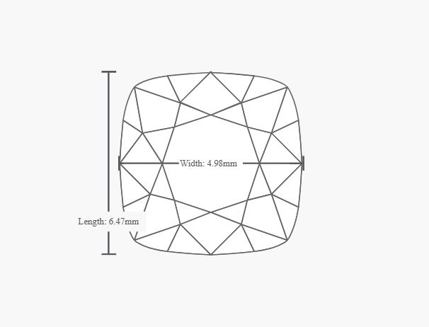Graphic illustrating the length to width measurement of an elongated cushion cut diamond