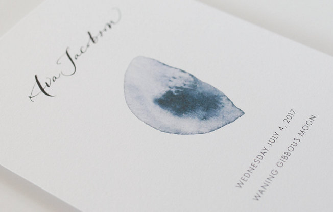 A custom moon print card from Paperfinger