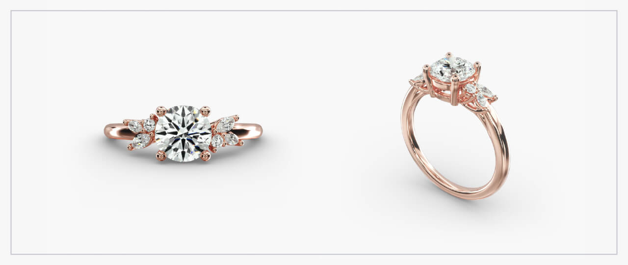 Front and side view of a flower cluster ring