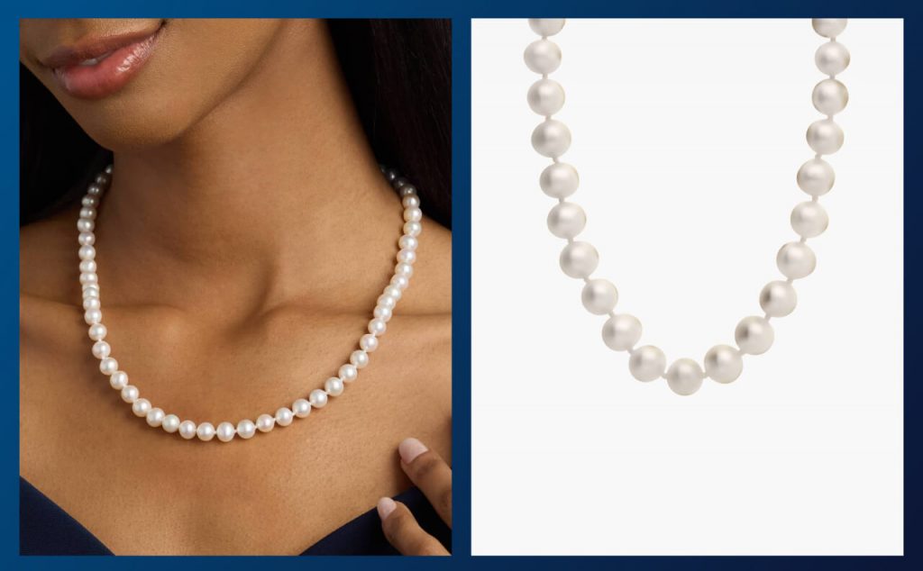 A formal outfit styled with pearl jewelry.